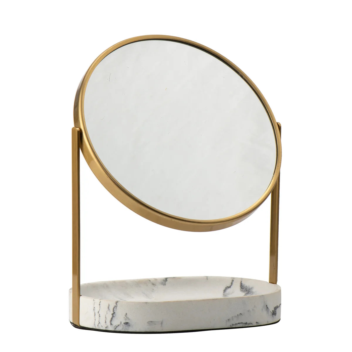Aged Brass - 8" Modern Marble 360 Rotation Tabletop Vanity Mirror 1X/5X
