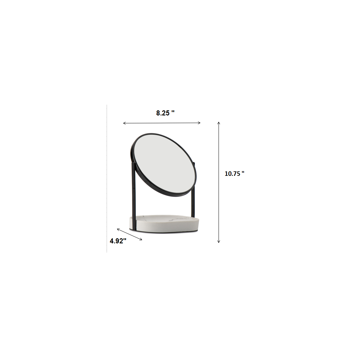 Matte Black - 8" Modern Marble 360 Rotation Tabletop Vanity Mirror 1X/5X