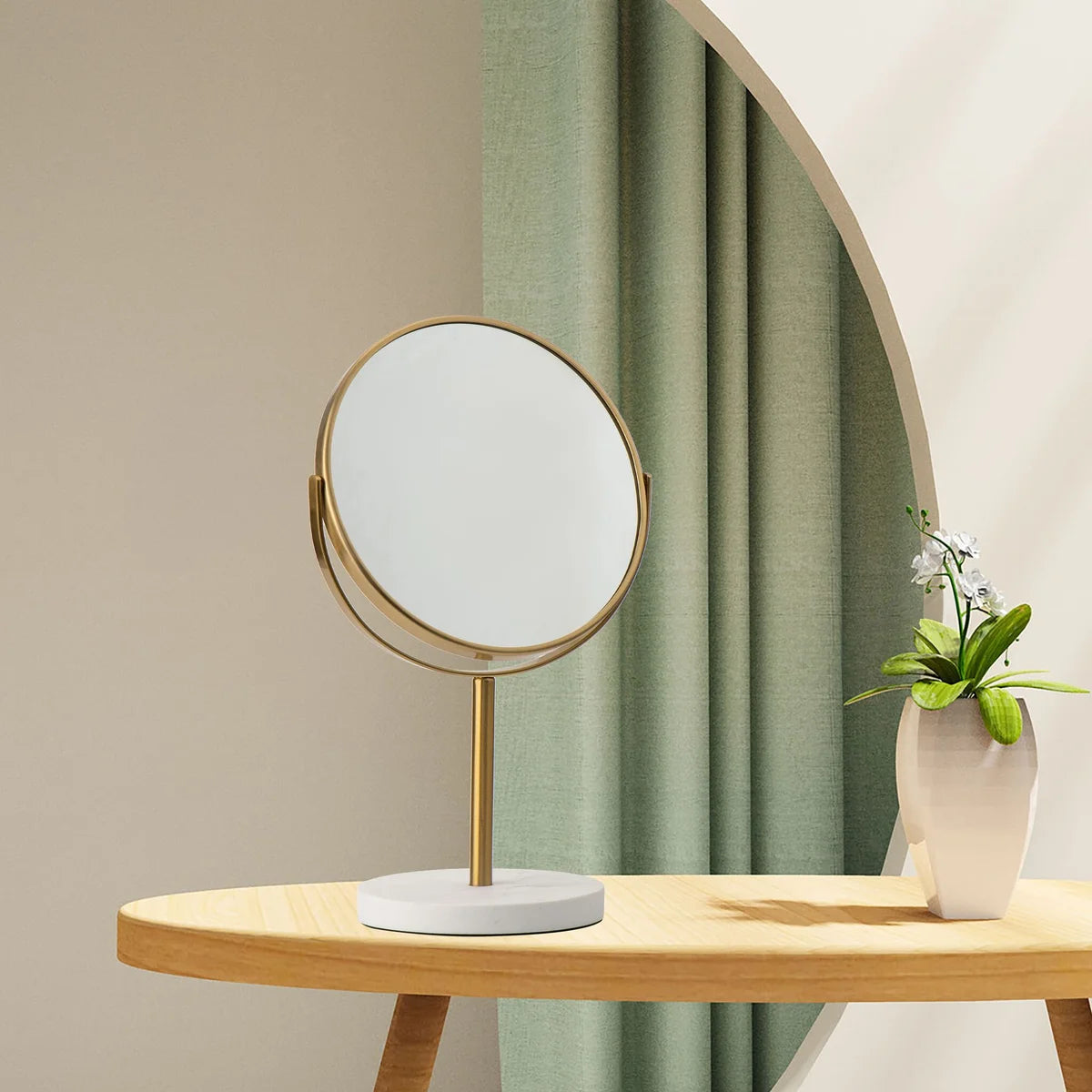 Aged Brass - 8" Closer Look 360 Rotation Tabletop Vanity Mirror 1X/5X