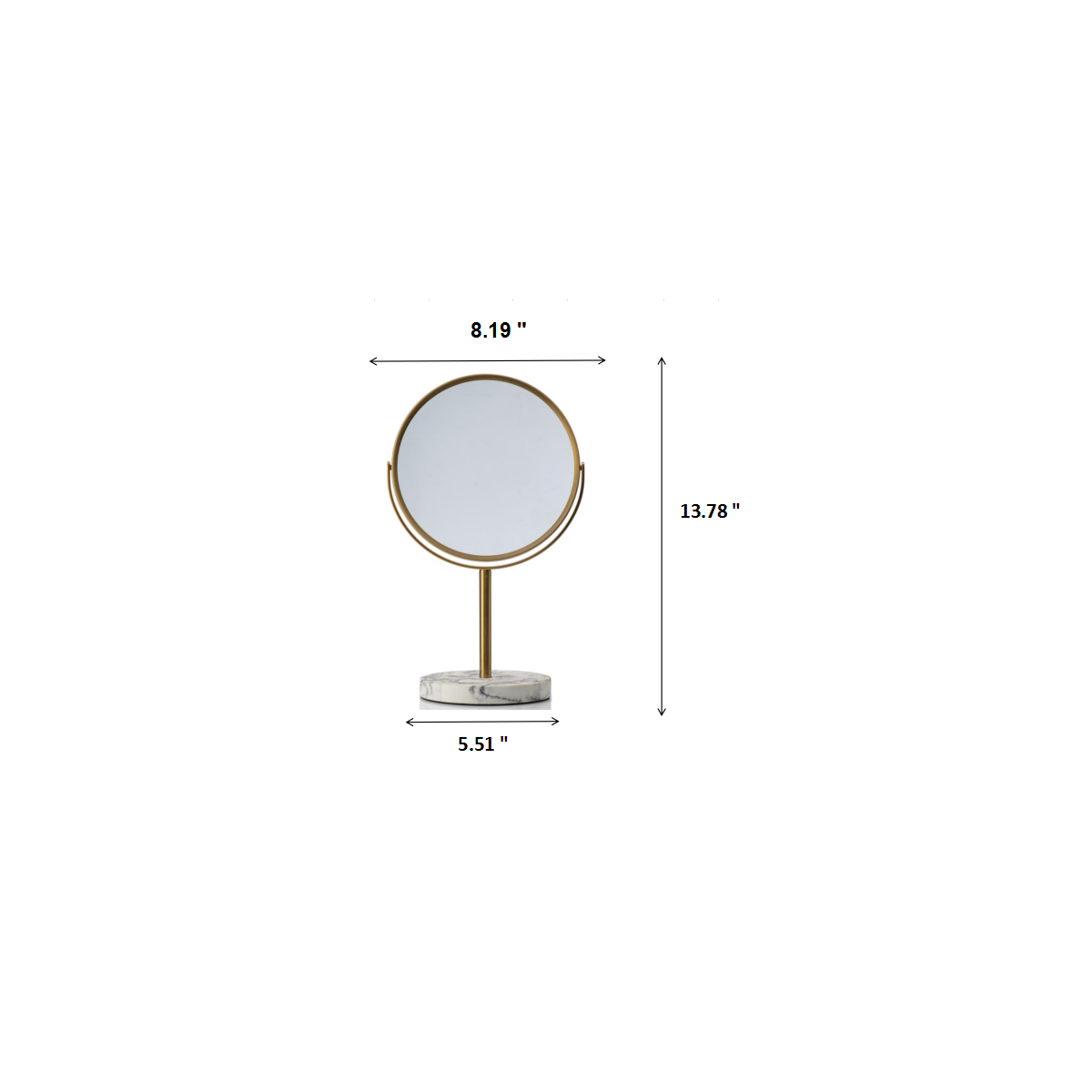 Aged Brass - 8" Marble Classic 360 Rotation Tabletop Vanity Mirror 1X/5X