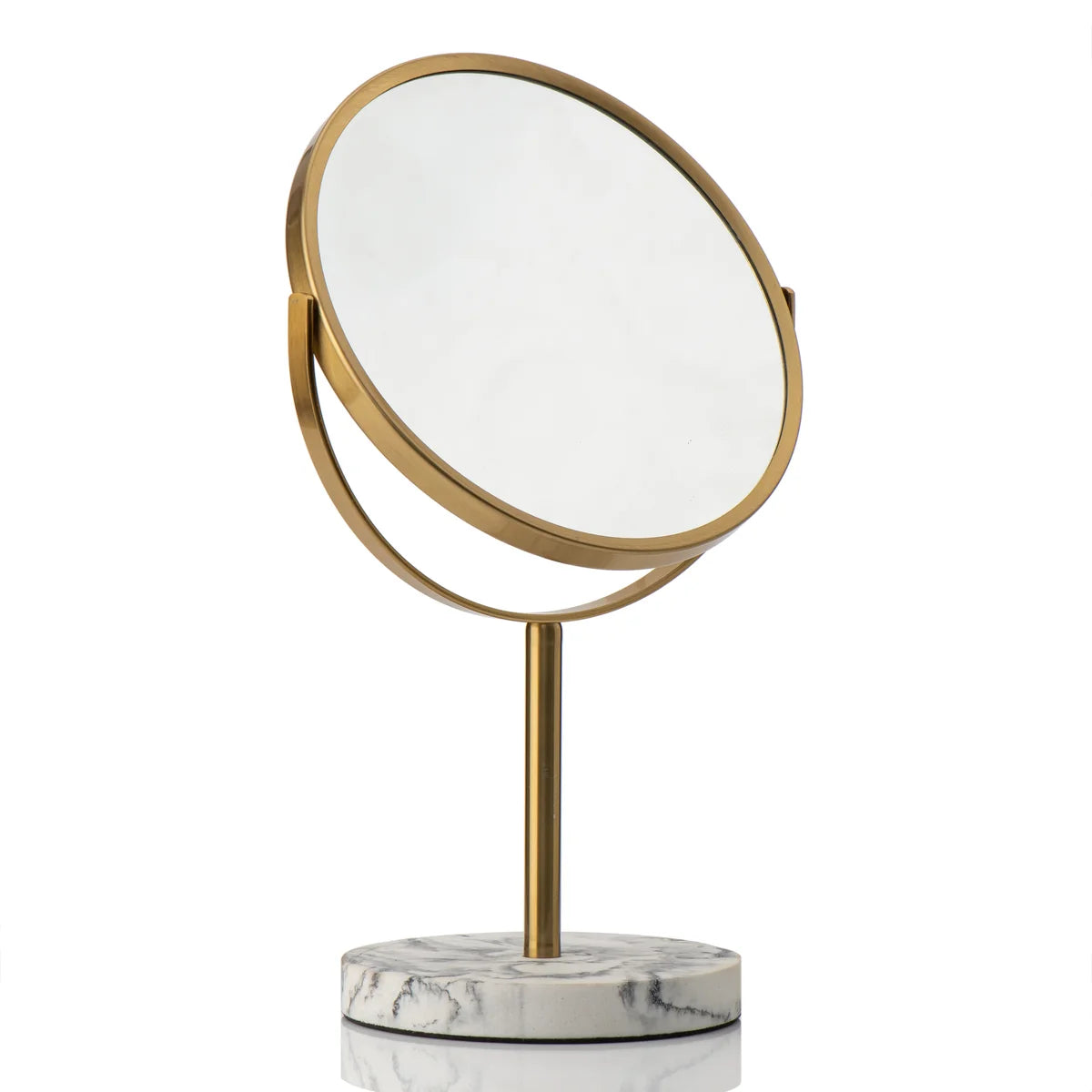 Aged Brass - 8" Marble Classic 360 Rotation Tabletop Vanity Mirror 1X/5X