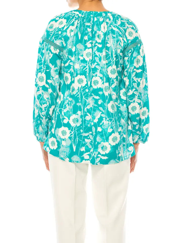 Half Button Down Peasant Top Lapis/Coconut Milt  - Zac & Rachel