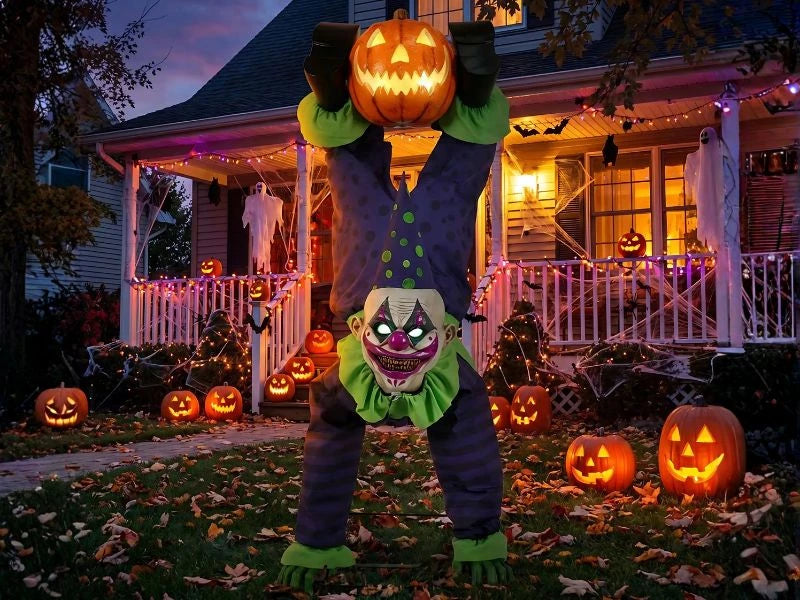 5 FT Animated Light-Up Upside-Down Clown with Jack-O'-Lantern Halloween Decoration