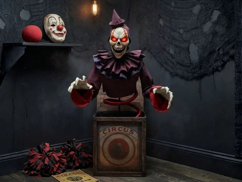 5 FT Skeleton Clown Mechanical Jack-in-the-Box Halloween Decoration