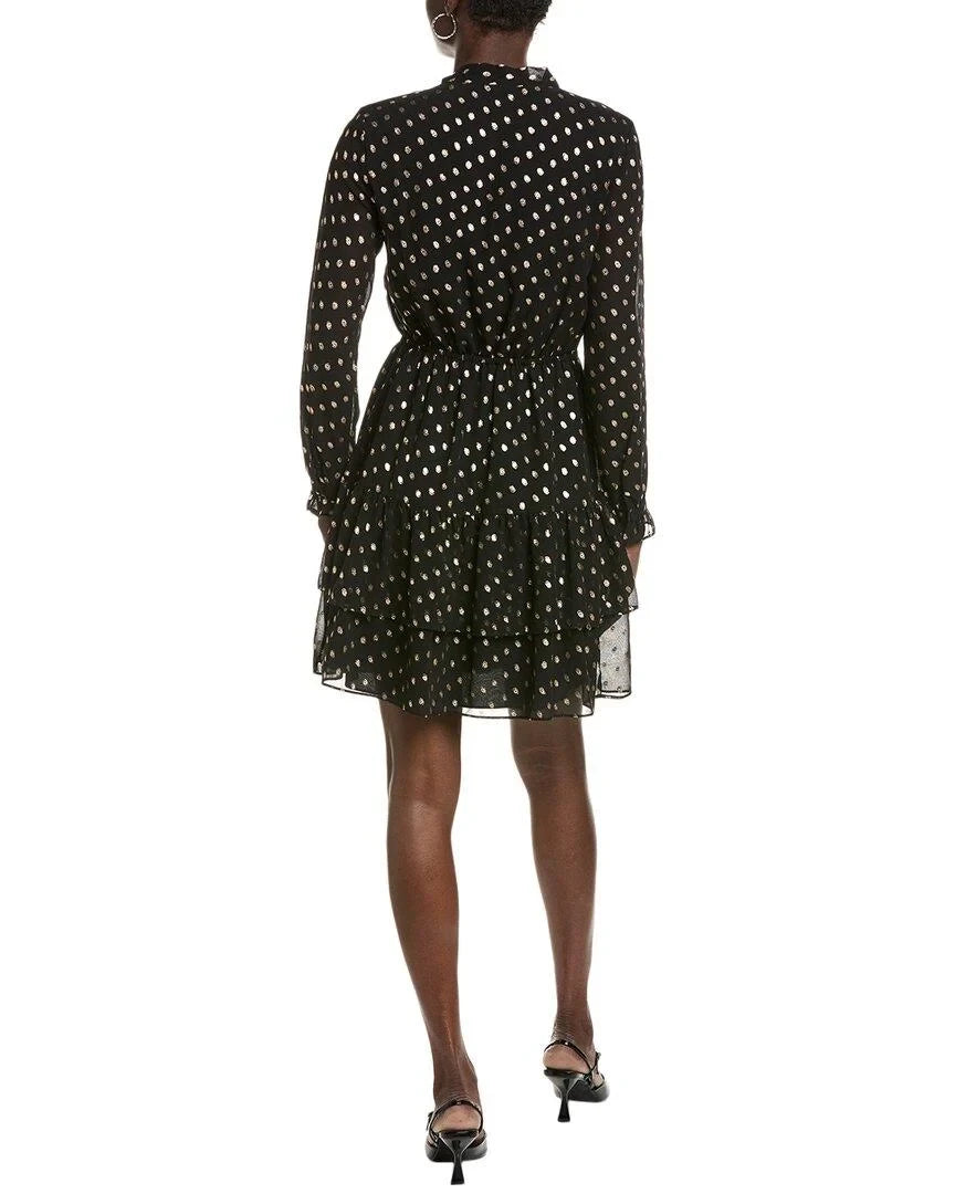 Sleeves Bow Tie Mini Dress with Very Black Gold - Nanette Lepore
