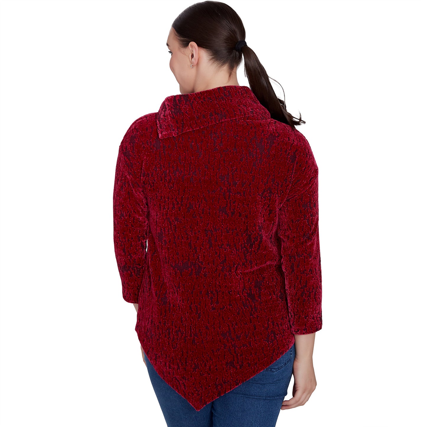 Split Cowl Chenille Jacquard Knit Top Beet Multi- Ruby Rd