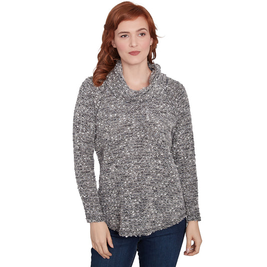 Cowl Neck Cozy Boucle Knit Top Black - Ruby Rd