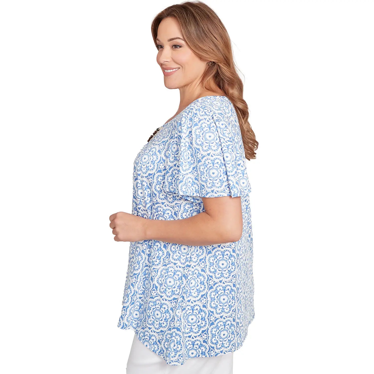 Plus Beaded Macramé Puff Print Tee    - Ruby Rd