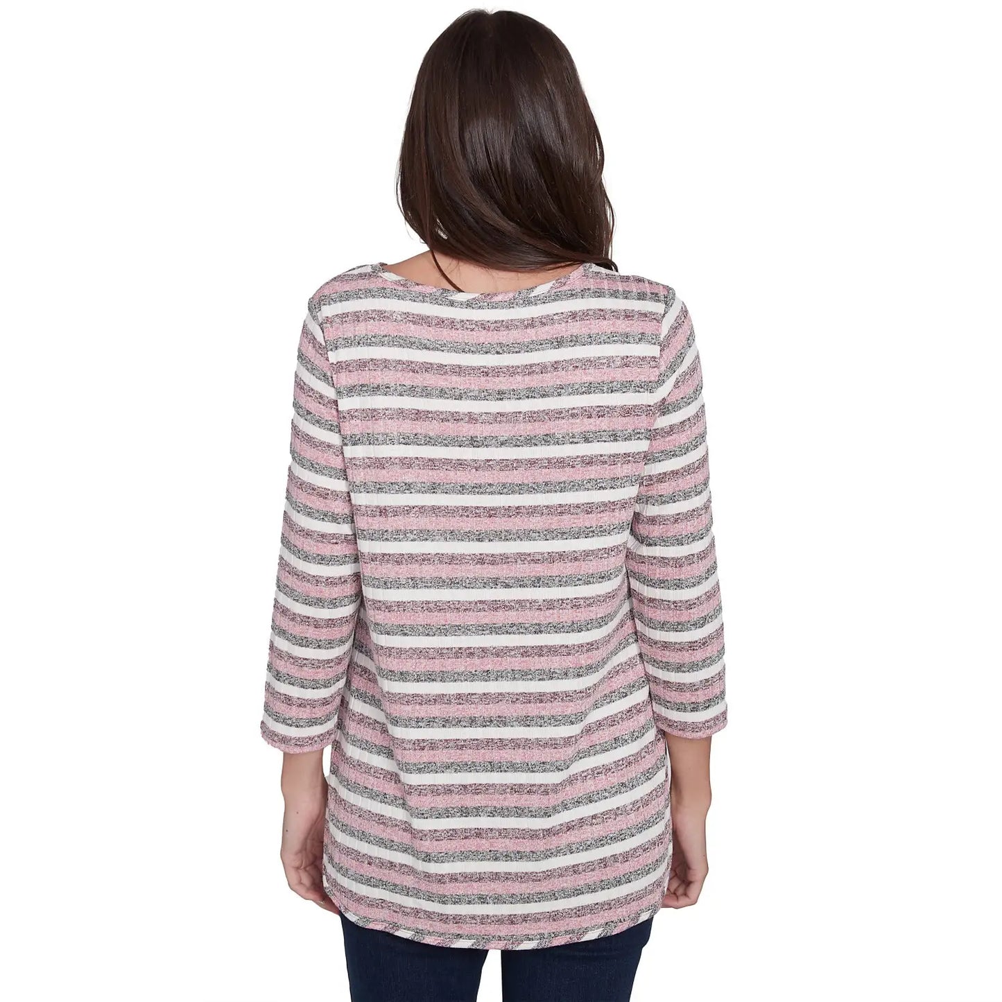 Boat Neck Marled Striped Rib Knit Top Pome Granate Multi - Ruby Rd