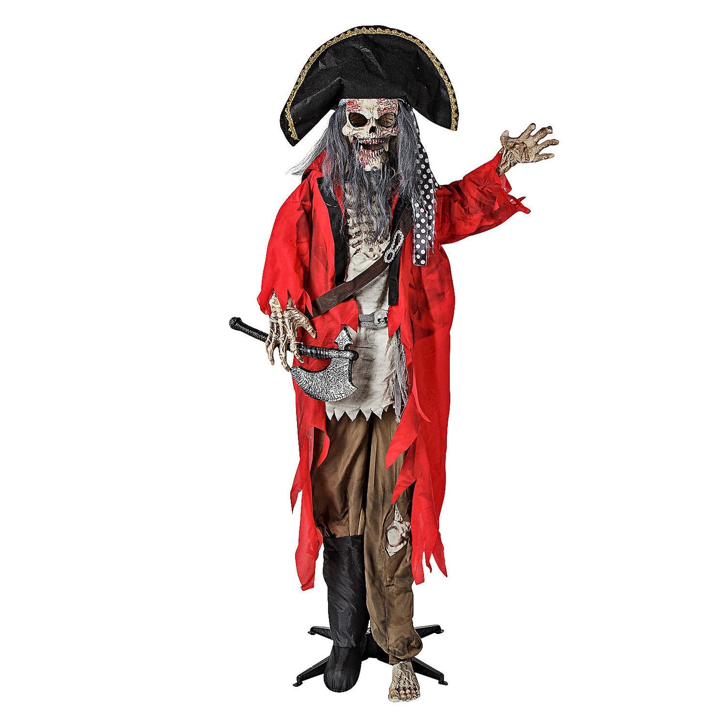 6 Ft. Standing Animated Plastic Skeleton Pirate