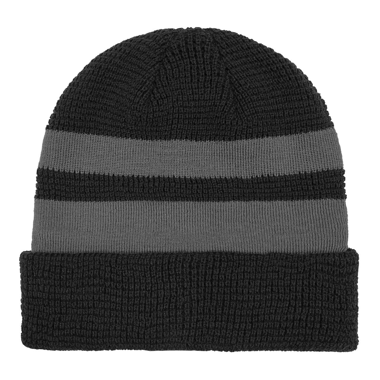 WAFFLE KNIT STRIPED CUFF HAT BLACK