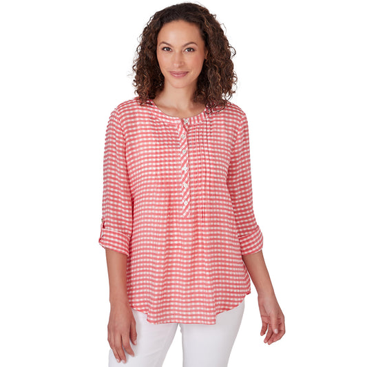 Gingham Silky Slub Top Punch Multi - Ruby Rd