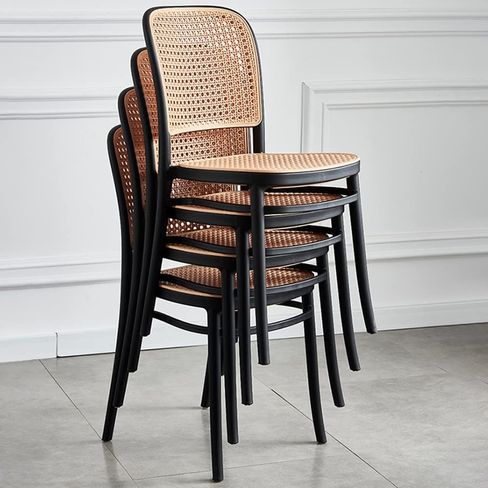 Commercial Rattan -Style Stackable Plastic Dining Chair Black