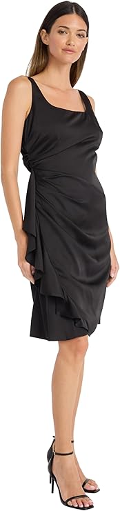 Shirred Mini Dress W/Ruffle Black  - Maggy London