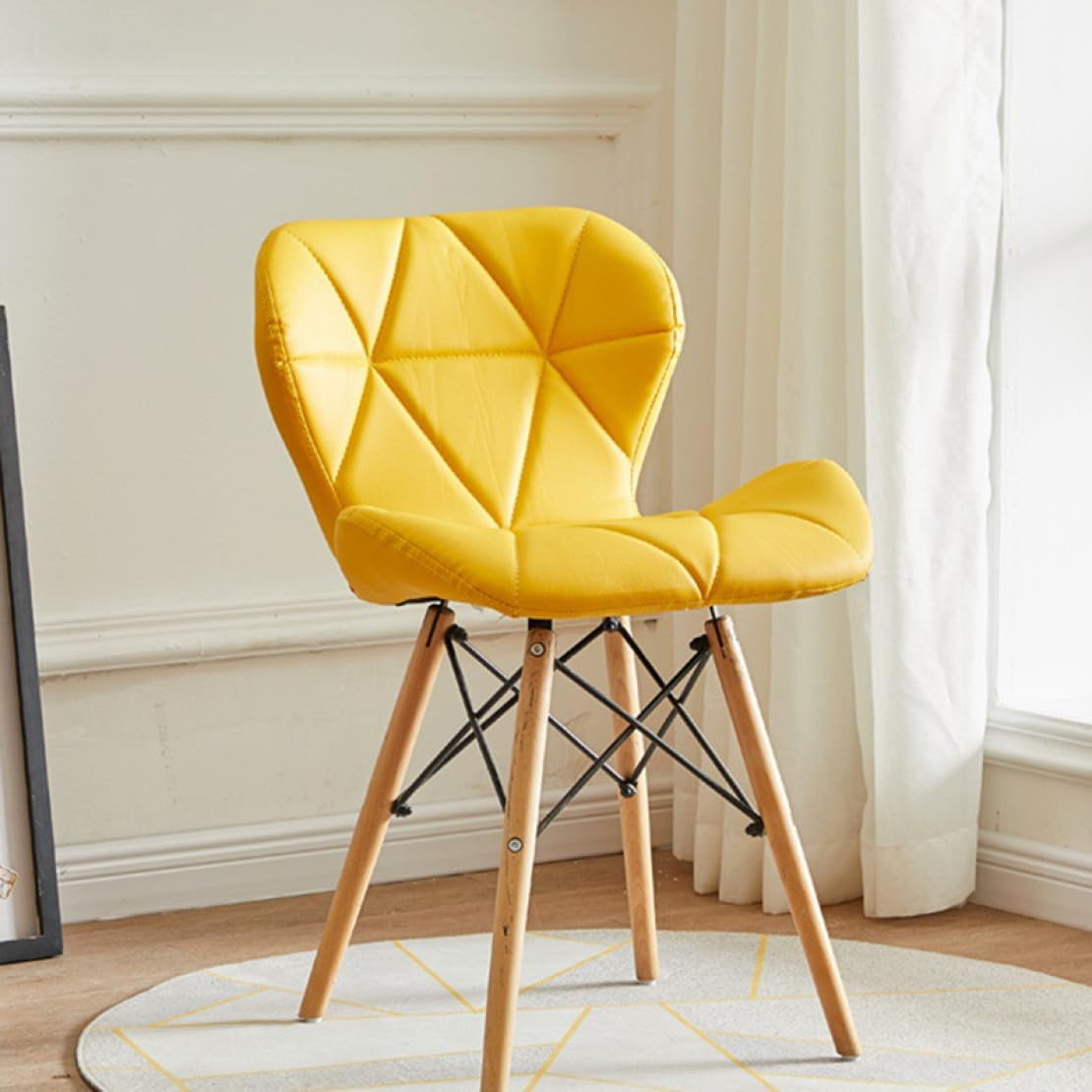 Nordic Tulip Plastic Dining Chair with Soft Cushion Yellow