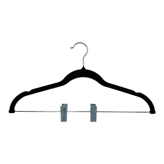 Black - Set of 10 Velvet Hangers with Clips