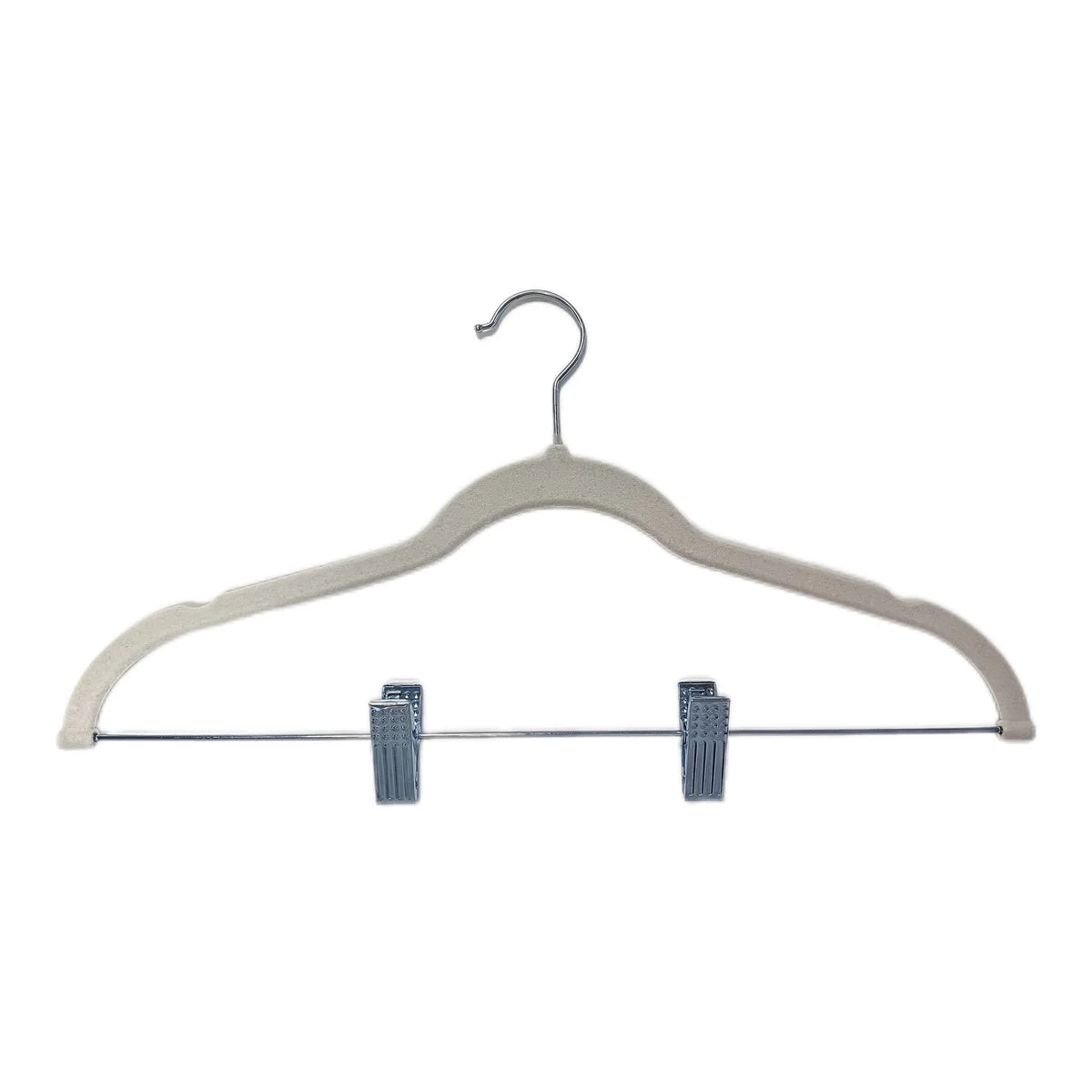Set of 10 Velvet Hangers with Clips - Ivory