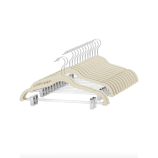 Set of 10 Velvet Hangers with Clips - Ivory