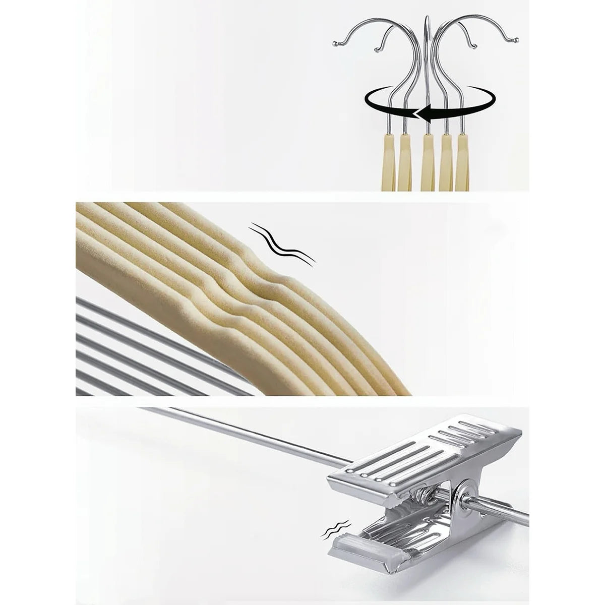Set of 10 Velvet Hangers with Clips - Ivory