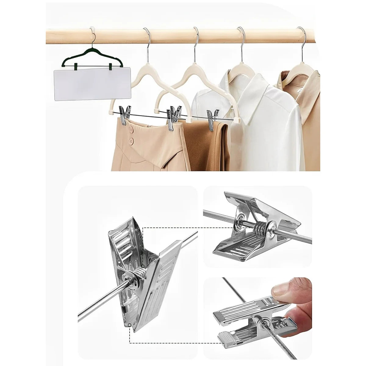 Set of 10 Velvet Hangers with Clips - Ivory