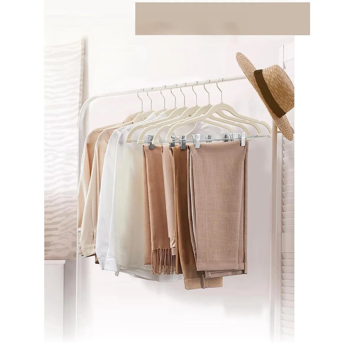 Set of 10 Velvet Hangers with Clips - Ivory