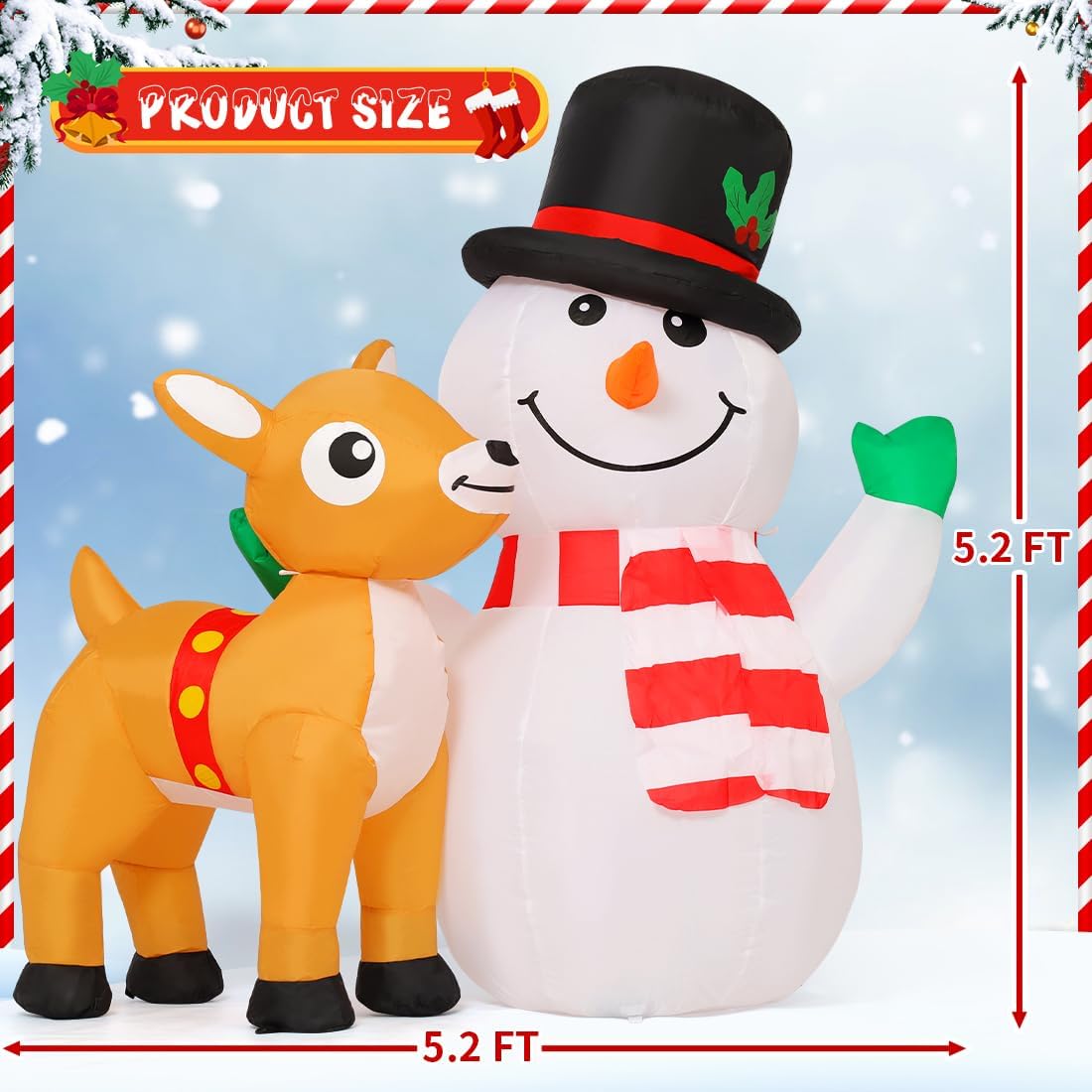 5.2FT Tall Inflatable Snowman with LED Lights