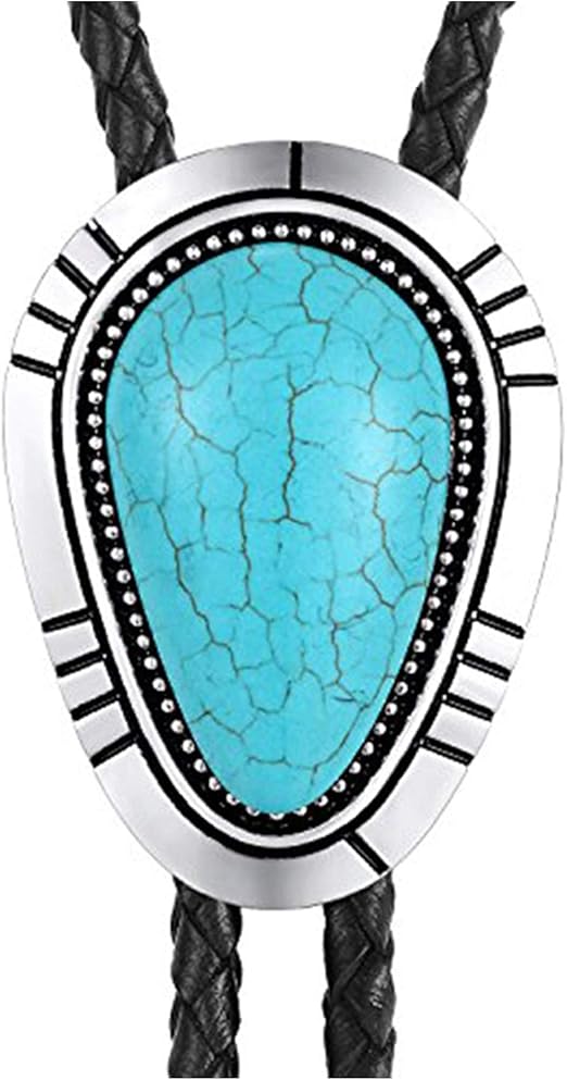 Vintage Turquoise Stone Bolo Tie Western Native American