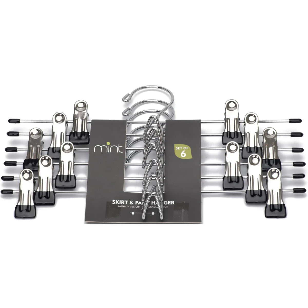 Black/Chrome Set of 6  Pant & Skirt Gel Hanger