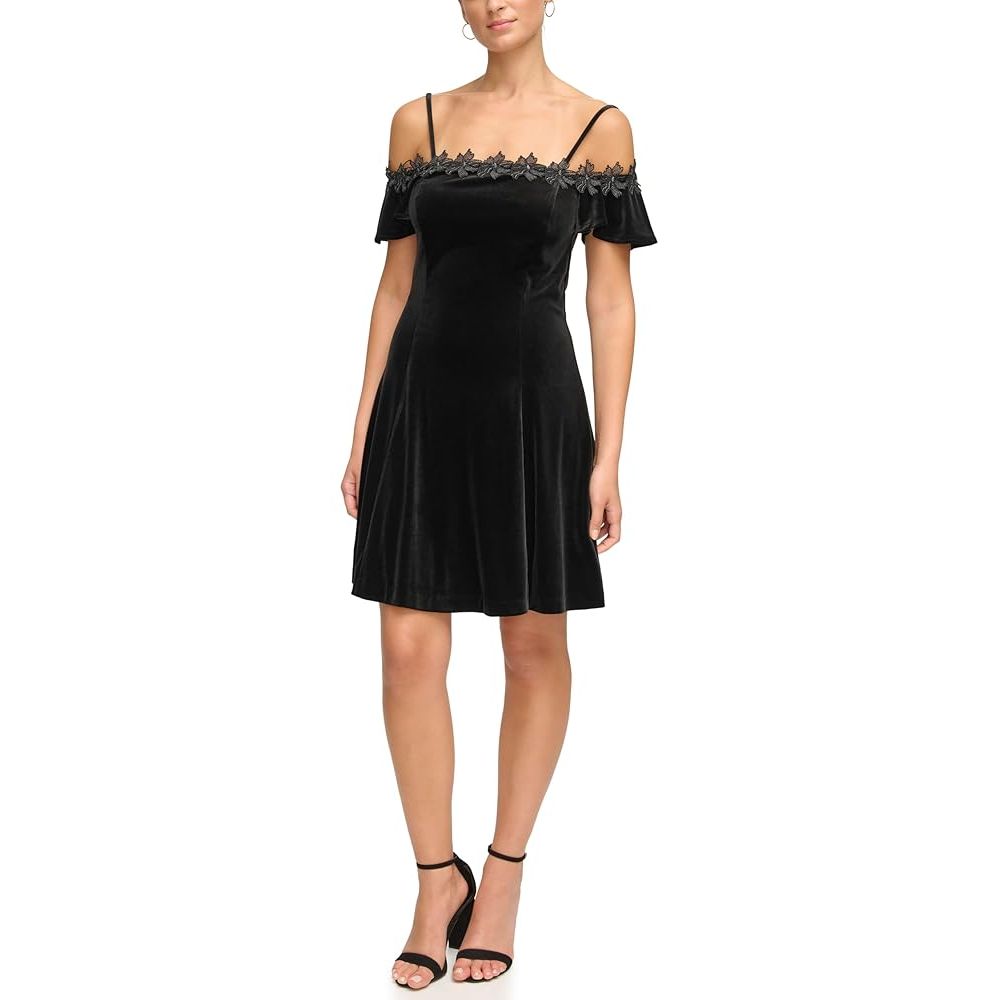 Velvet Off The Shoulder Mini Dress Black - Kensie