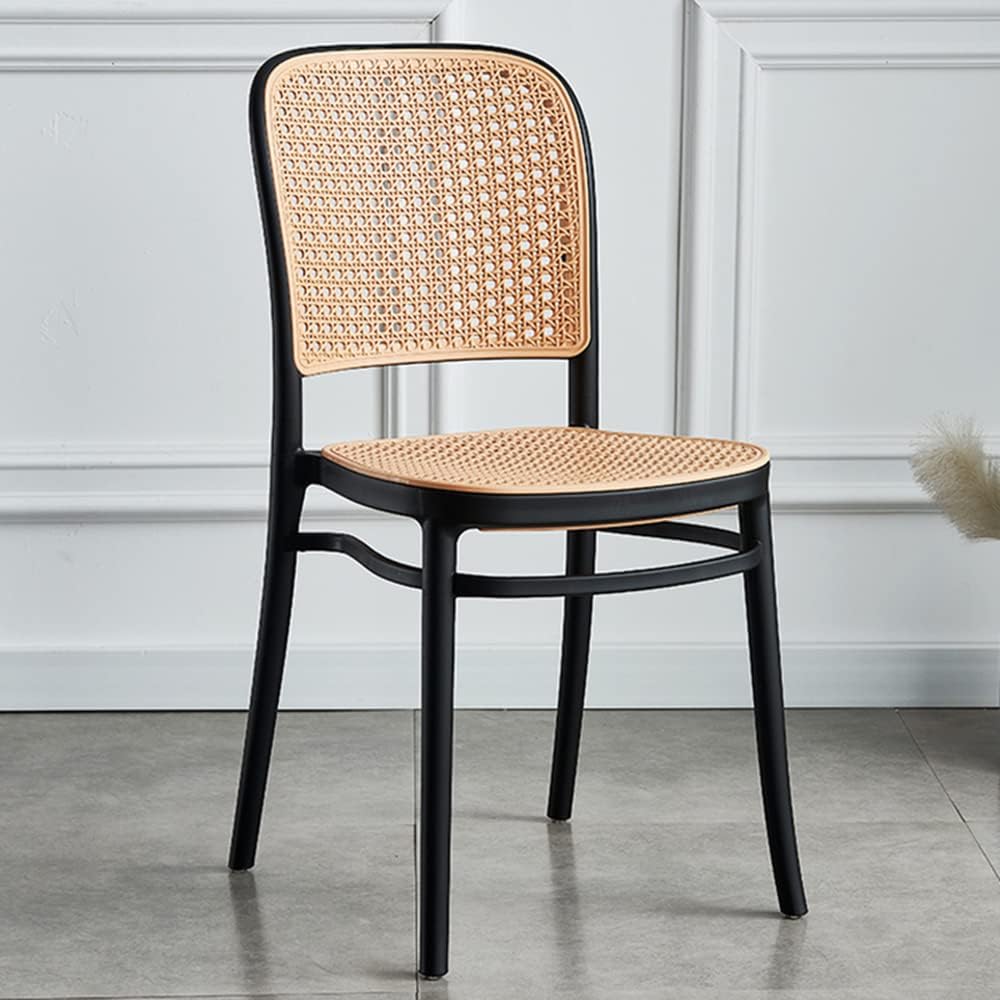 Commercial Rattan -Style Stackable Plastic Dining Chair Black