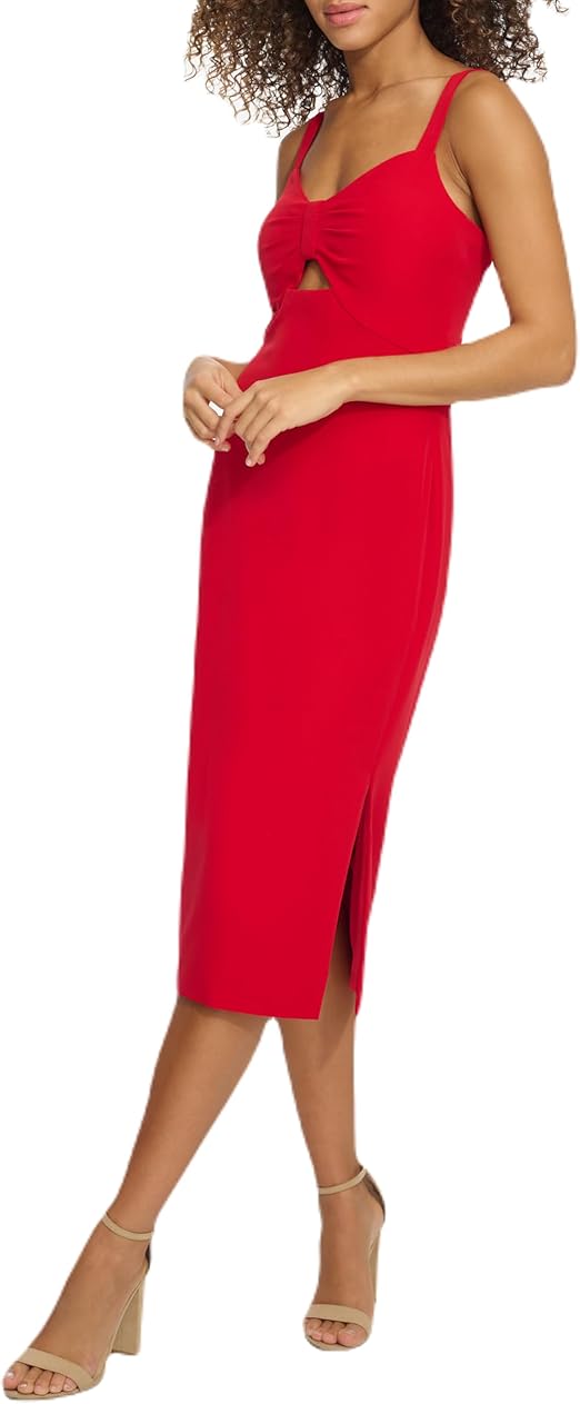 Midi dress with keyhole Red - Siena