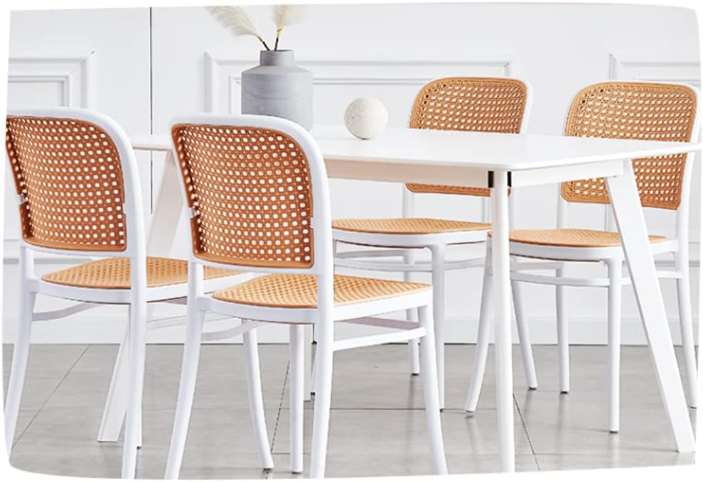 Commercial Rattan -Style Stackable Plastic Dining Chair White