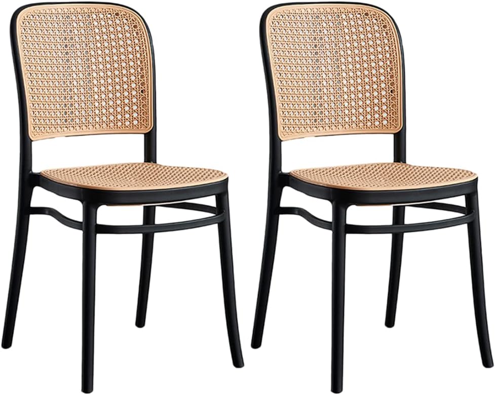 Commercial Rattan -Style Stackable Plastic Dining Chair Black