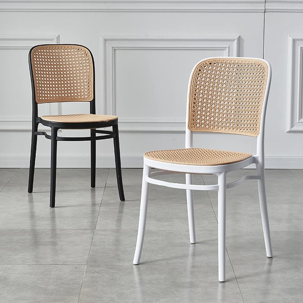 Commercial Rattan -Style Stackable Plastic Dining Chair White