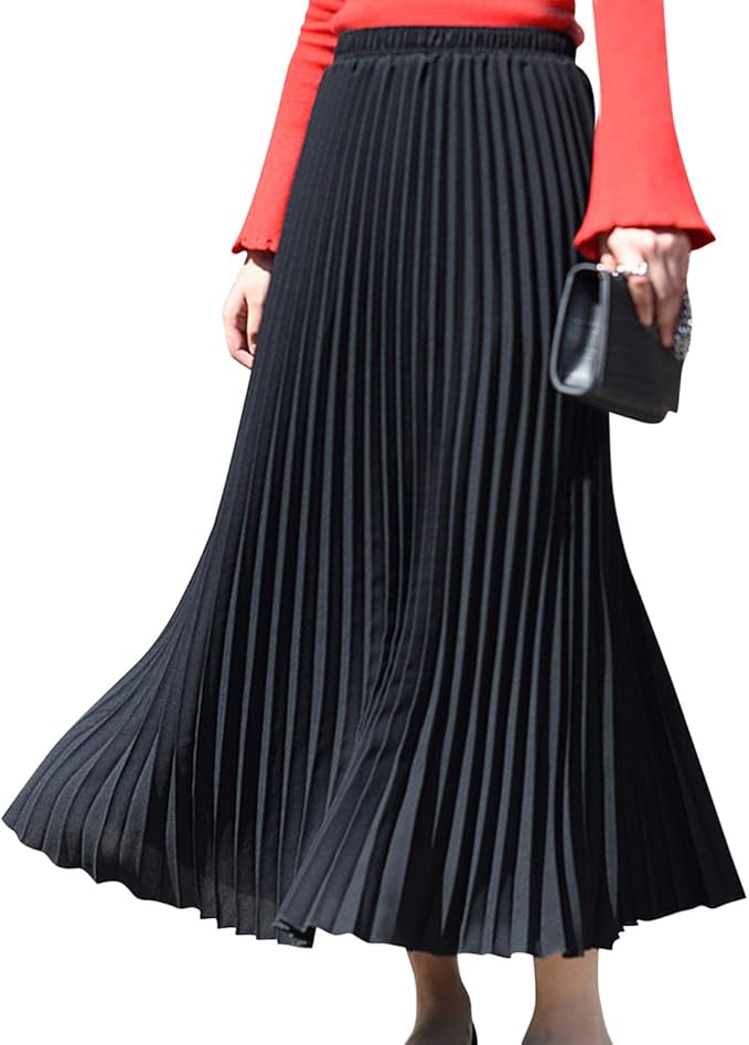Ladies Solid 36" Pleated Skirt Electric Black - Liz & Lilli