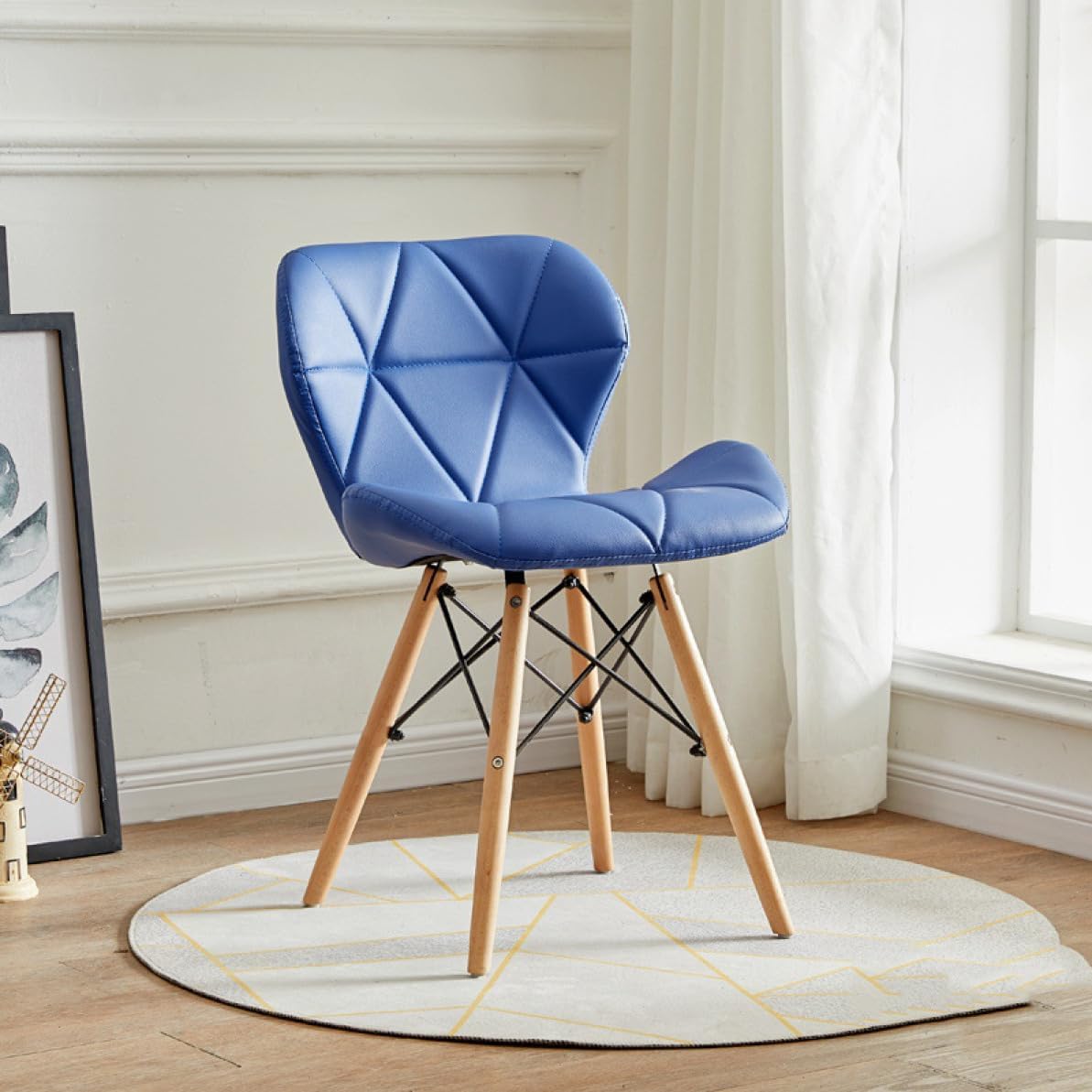 Nordic Tulip Plastic Dining Chair with Soft Cushion Blue