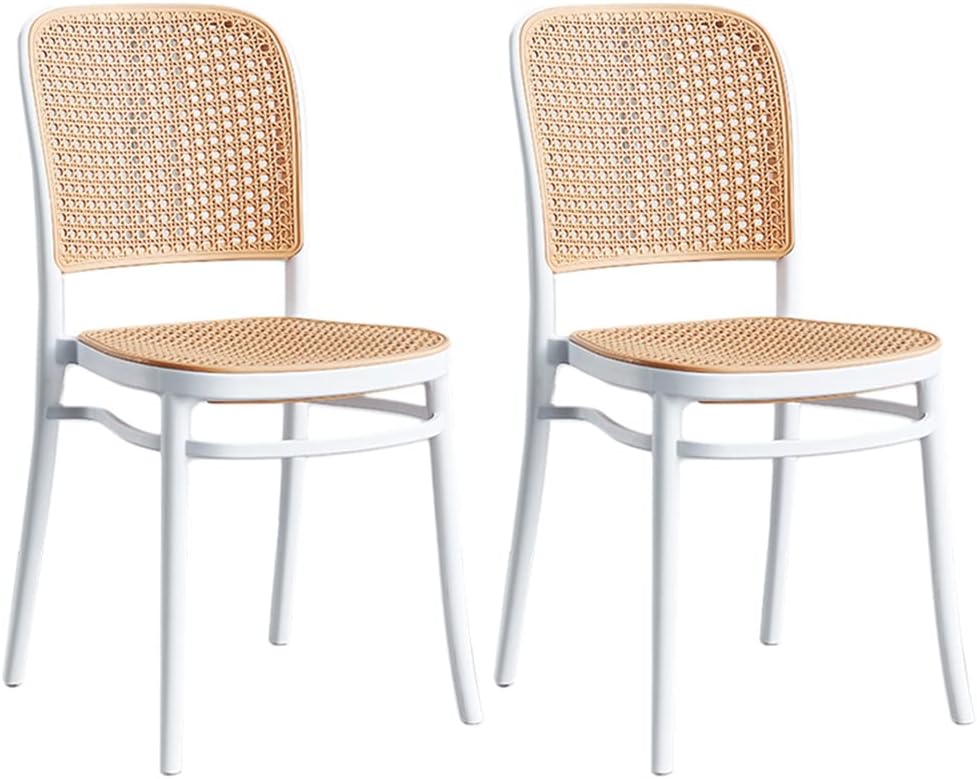 Commercial Rattan -Style Stackable Plastic Dining Chair White