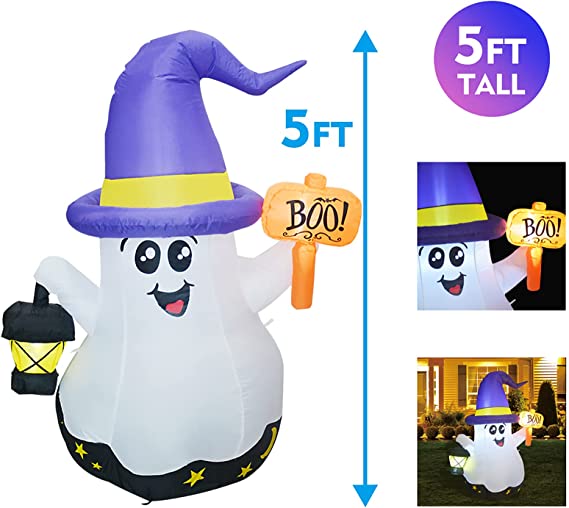 5FT Inflatable Wizard Ghost with Hand-Held Light