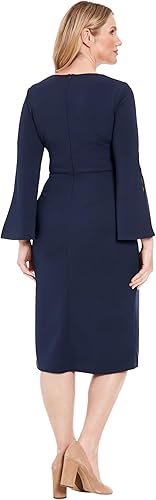 Long Sleeve Twisted Knot Sheath Dress Navy  - London Times