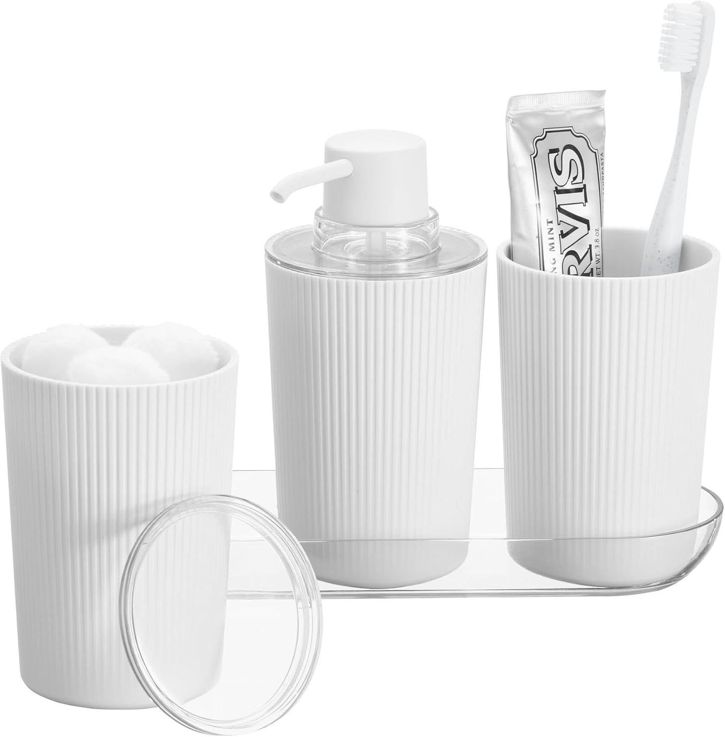 Fluted Toothbrush Holder White/Clear