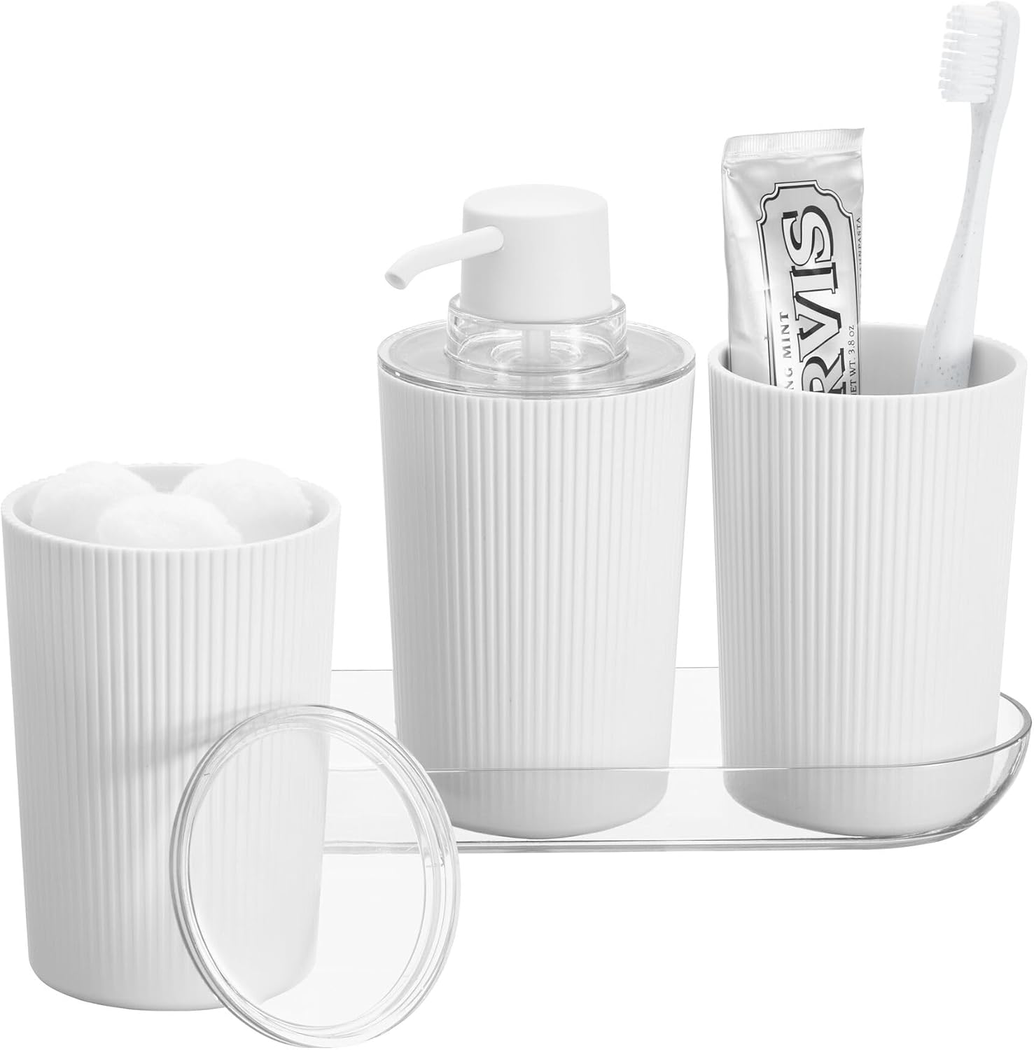 Fluted Canister White/Clear