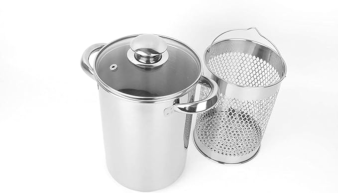 Olla de espárragos de acero inoxidable con cesta y tapa pasta 6.3 in 4L