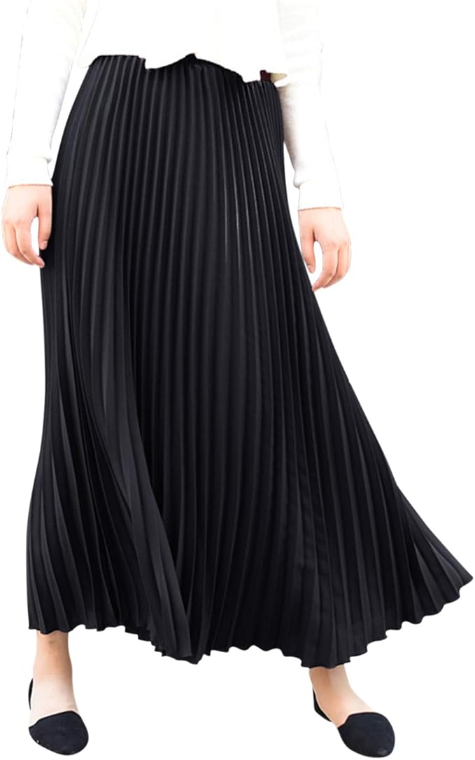 Ladies Solid 36" Pleated Skirt Electric Black - Liz & Lilli