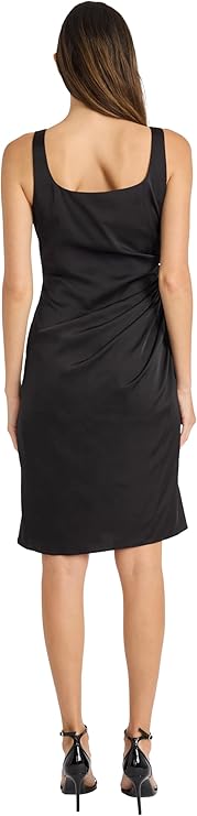 Shirred Mini Dress W/Ruffle Black  - Maggy London
