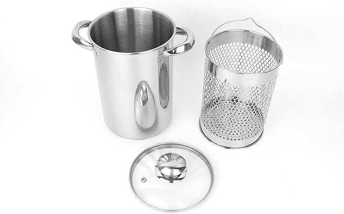 Olla de espárragos de acero inoxidable con cesta y tapa pasta 6.3 in 4L
