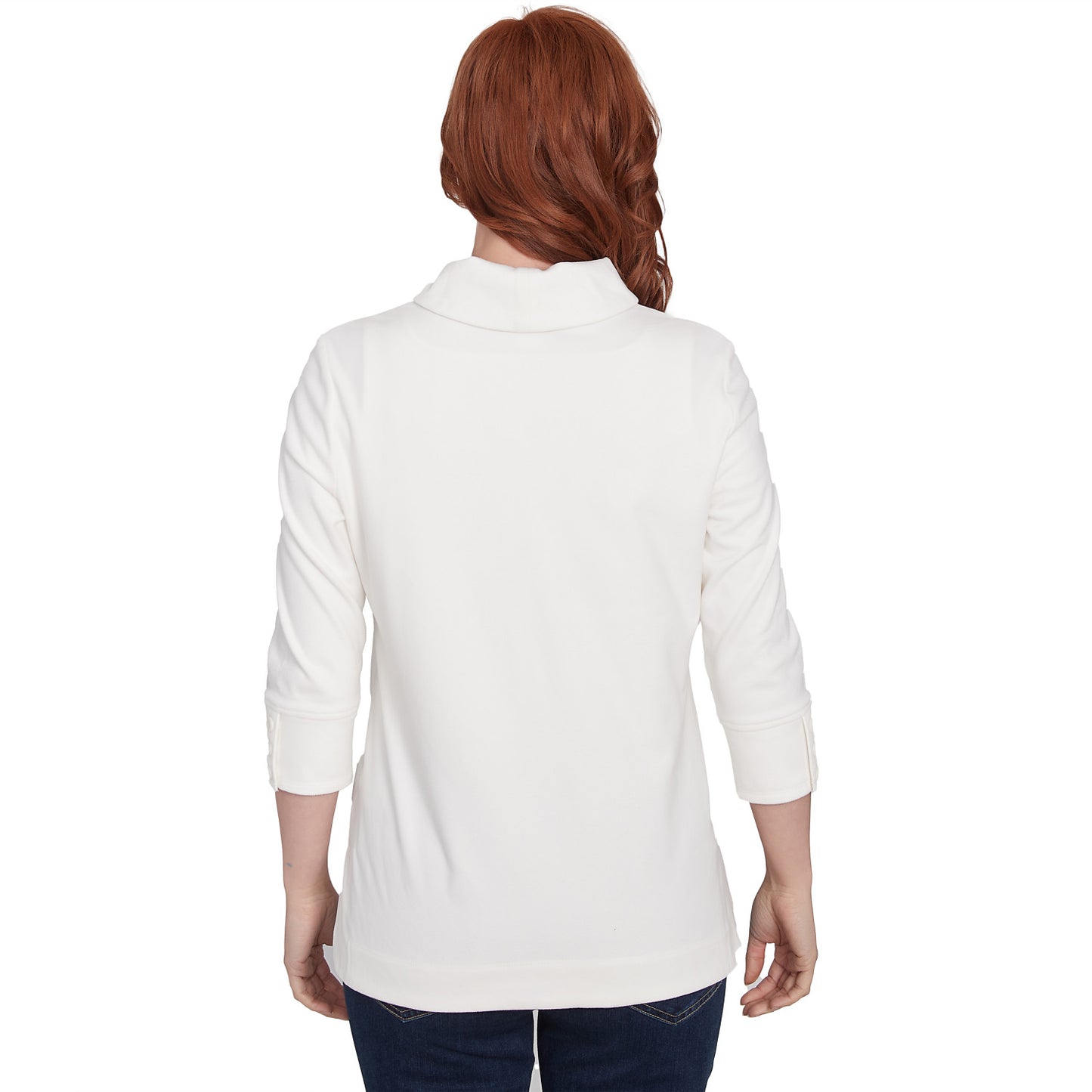 Luxe Collared V-Neck Stretch Rib Knit Top Ivory - Ruby Rd
