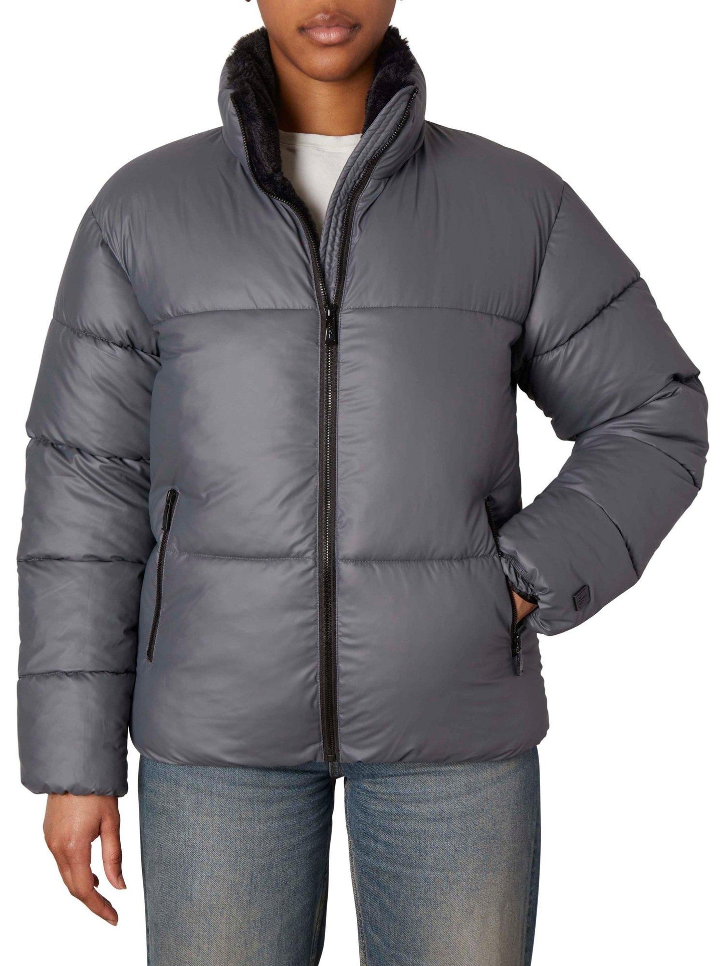 Jacket Tissue Pu Cropped Puffer Titanium