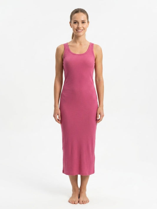 Ladies Ribbed Long Chemise HOT PINK
