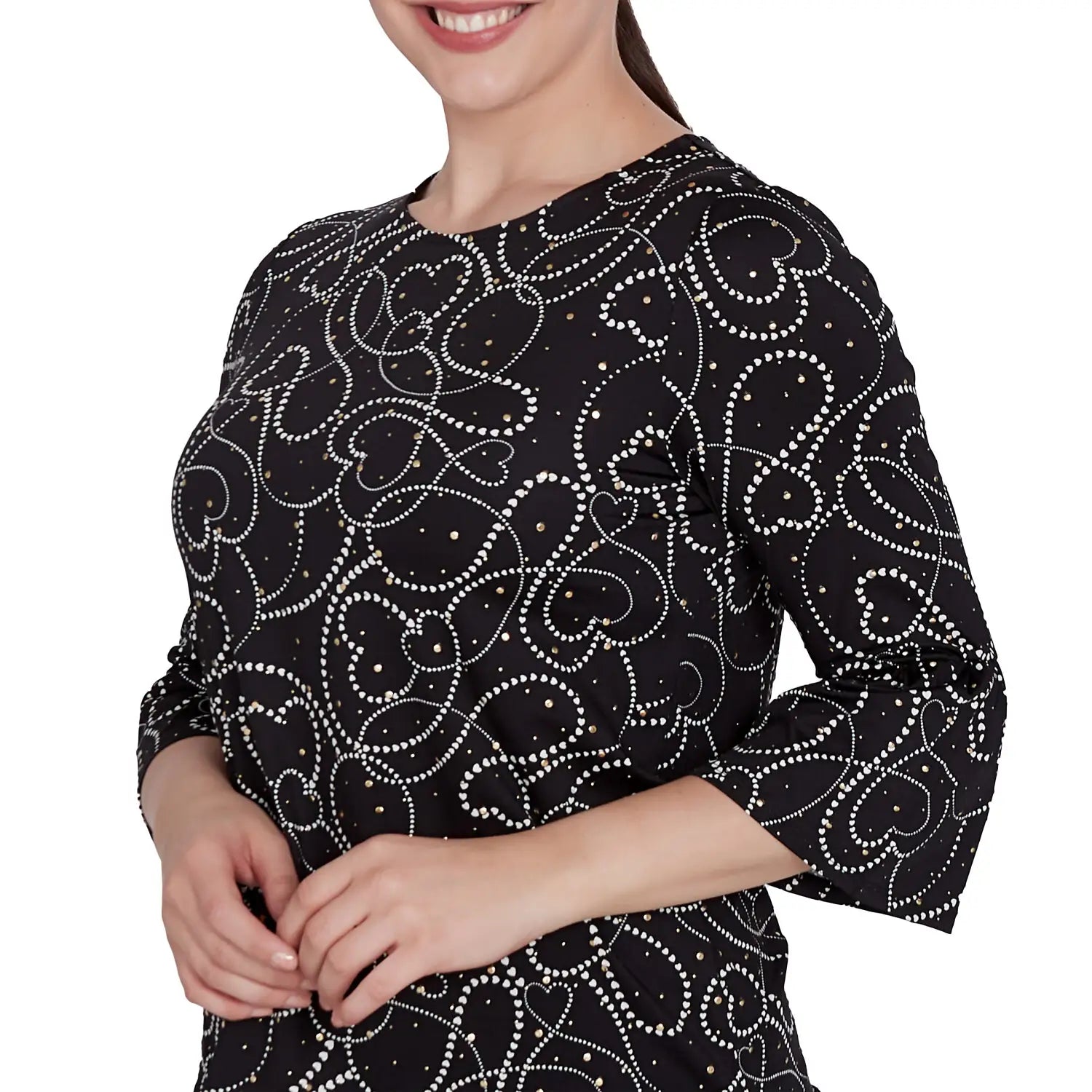 Abstract Hearts Dew Drop Knit Top Black Multi - Ruby Rd