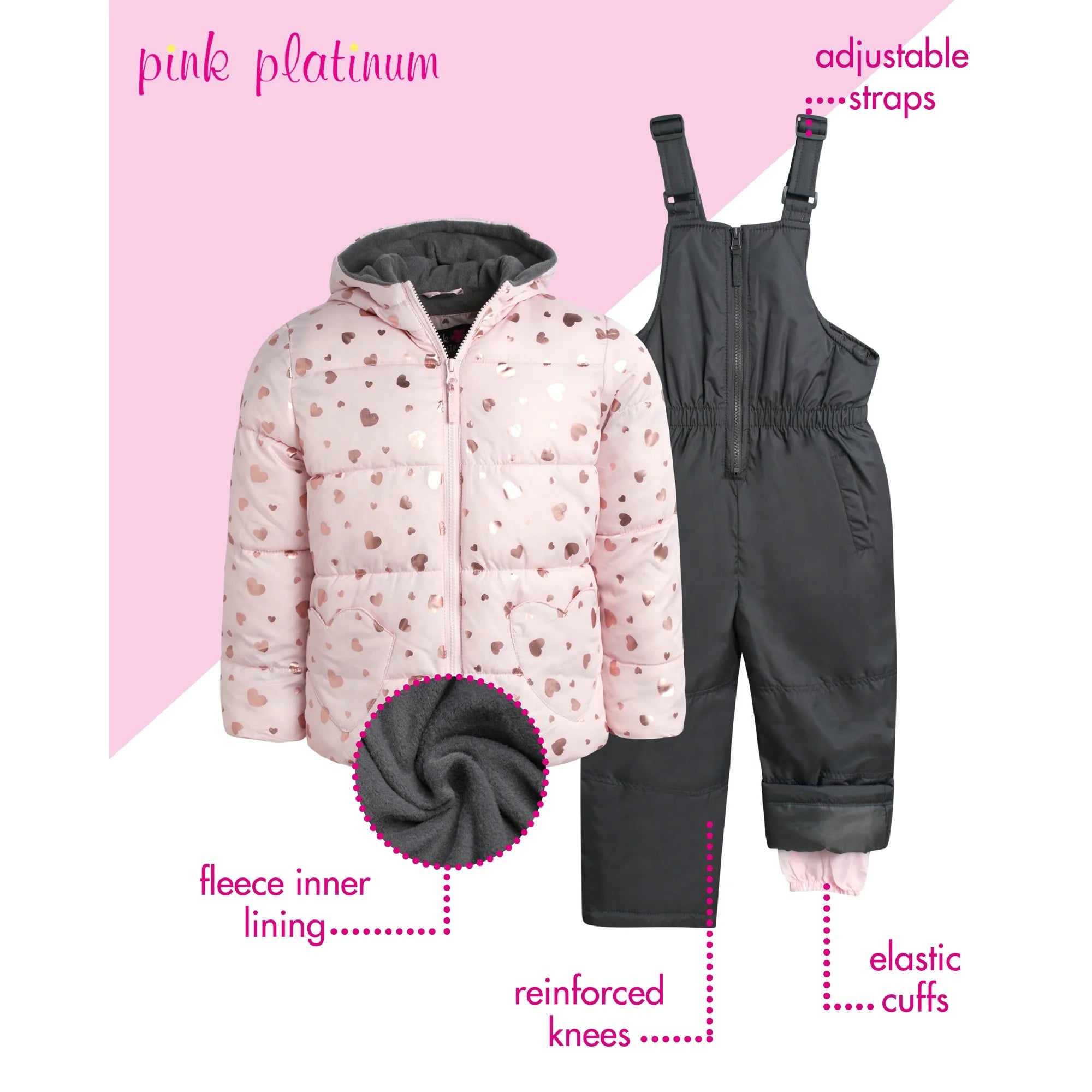 Foil Heart Snowsuit Soft Pink